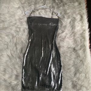 Bear Dance dark grey Metalic Shimmer Midi Dress Spaghetti Straps Size Medium